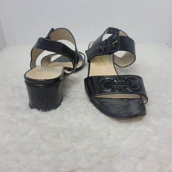 Salvatore Ferragamo Women's Slingback Shoes  Size 8 C Black Patent Block Heel - Picture 7 of 11
